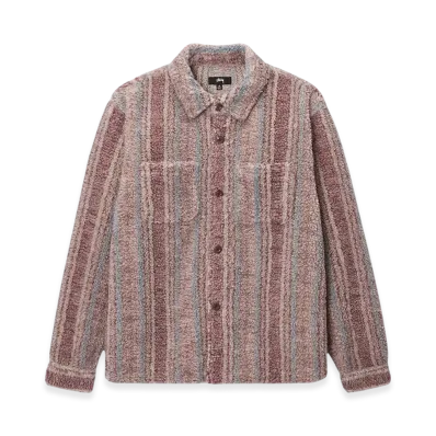 Stussy Striped Sherpa Shirt "Berry"