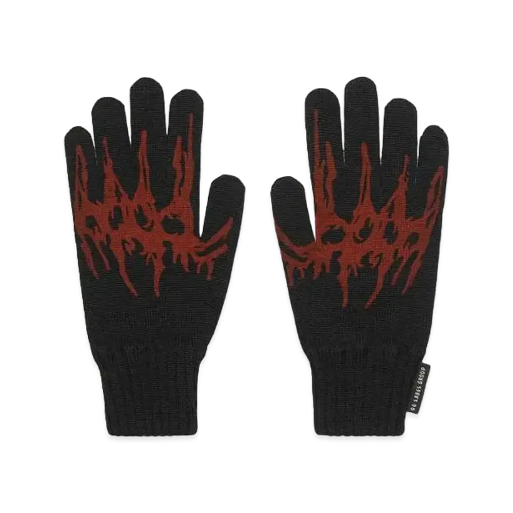 44 LABEL GROUP TRIBAL GLOVES MERINO 100 BLACK + RED TRIBAL PRINT "BLACK"