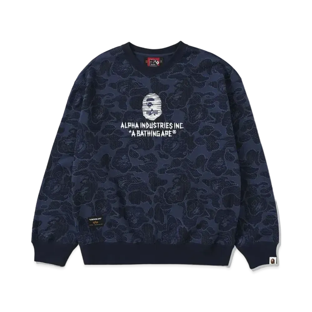 A BATHING APE x ALPHA INDUSTRIES Crewneck Sweater "Navy"