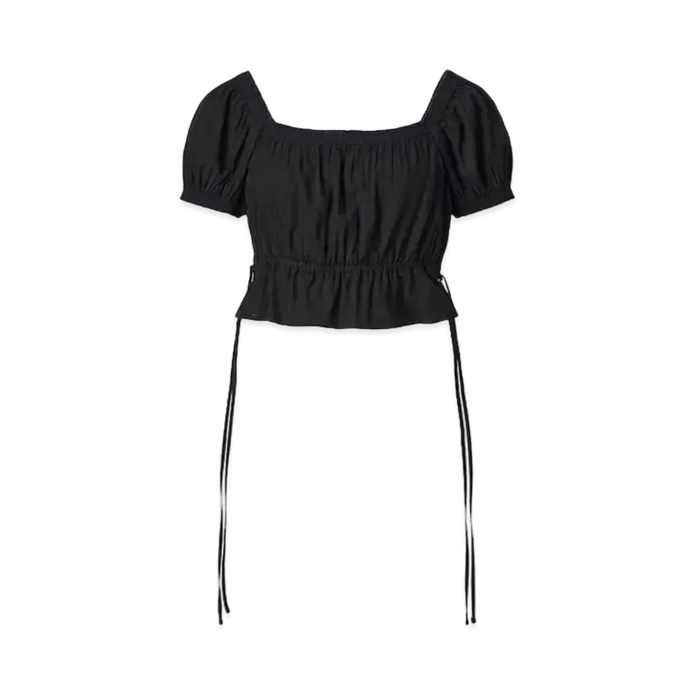 Uniqlo :C Gathered Cropped Blouse (Short Sleeves) "Black"