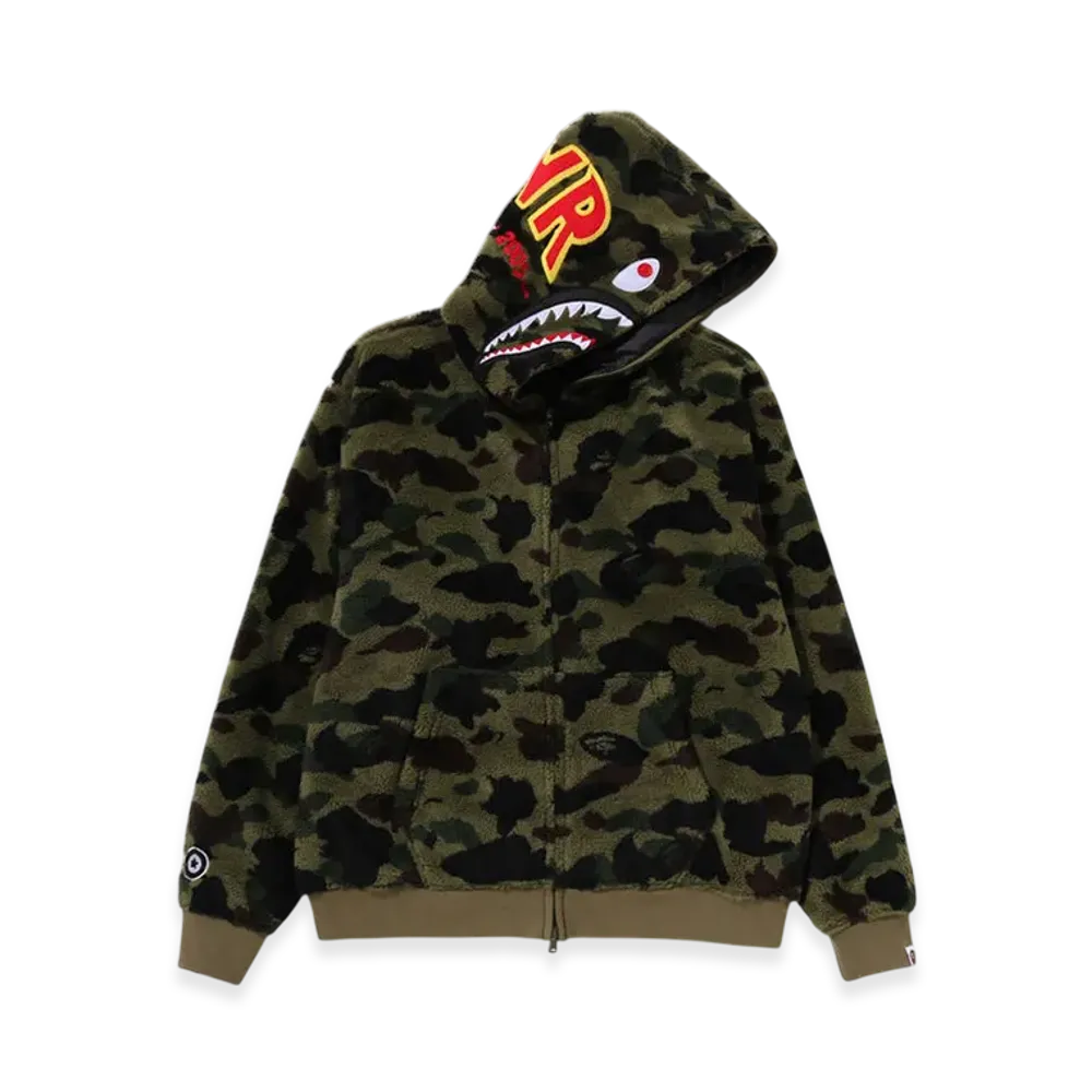 A BATHING APE Wild Leopard Pattern Faux Fur Shark Full Zip Jacket
