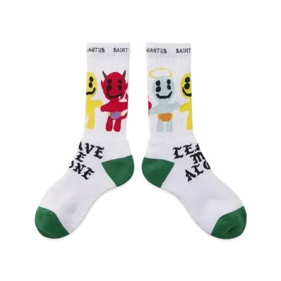Saint Mxxxxxx x Cactus Plant Flea Market Leave Me Alone Socks "White"