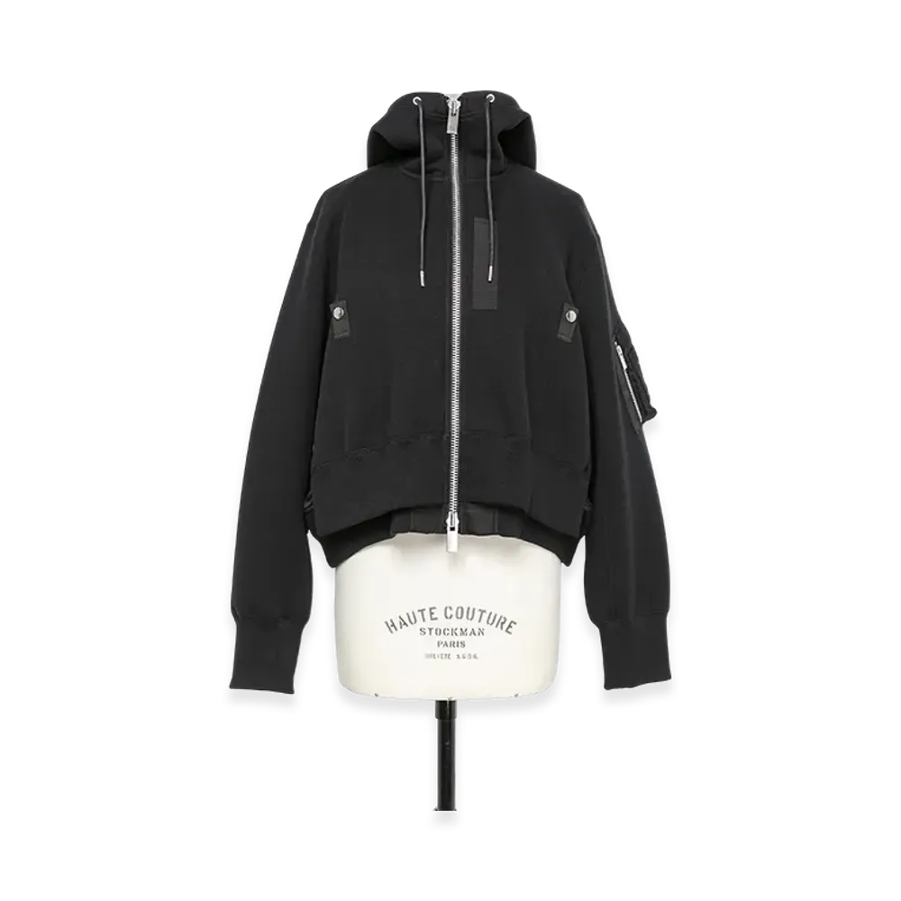 sacai Sponge Sweat x Nylon Twill Hoodie "Black/Black"