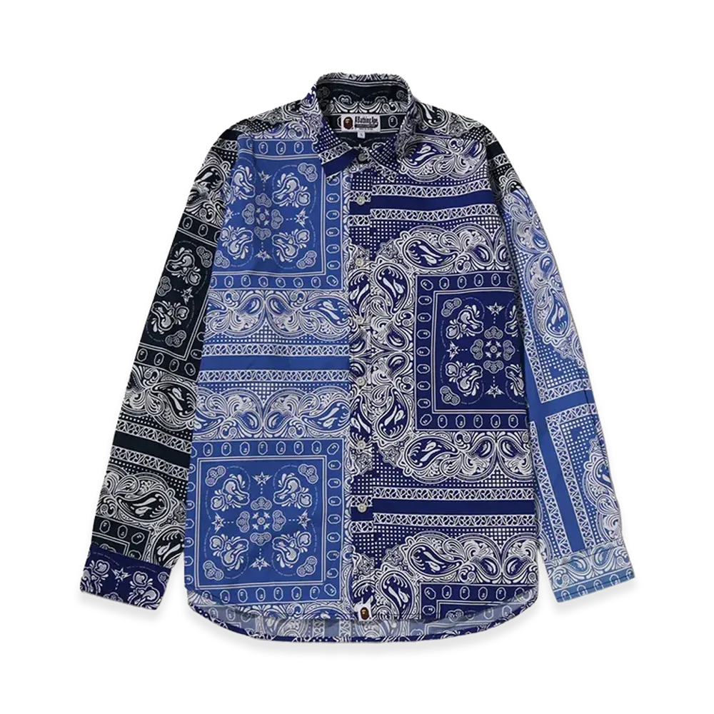 A BATHING APE Paisley Pattern LS Shirt "Blue"