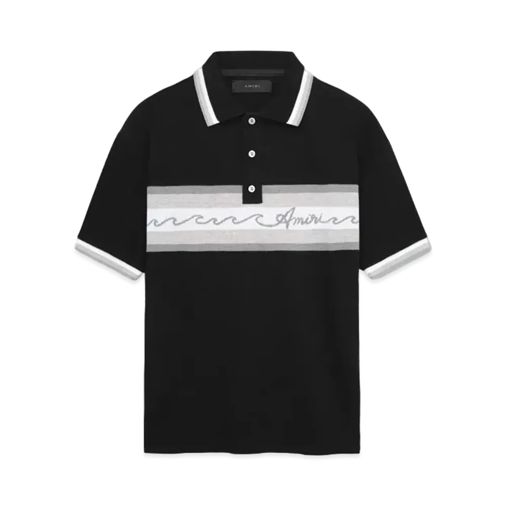 AMIRI Wave Baja Stripe Polo "Black"