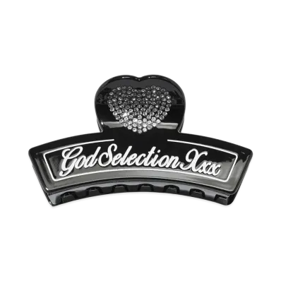 GOD SELECTION XXX Women's Script Logo Heart Hair Clip GXL-S26-GD-03 "Black"