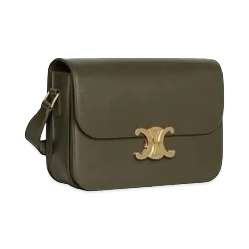 CELINE Medium Triomphe Bag in Shiny Calfskin "Dark Olive"