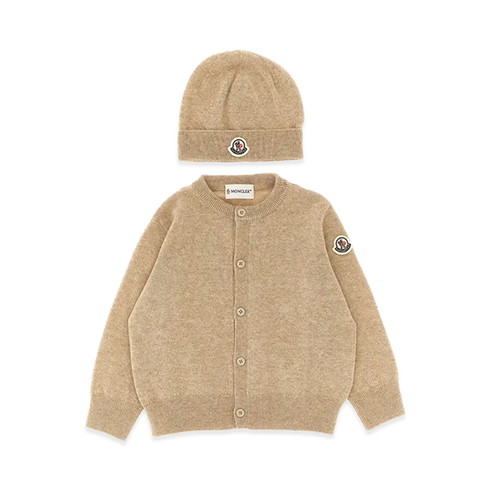 MONCLER Kids Cardigan And Logo Embroidery Beanie "Beige"