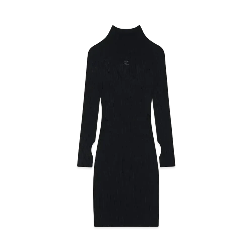 Courreges Solar Rib Mockneck Mini Dress "Black"