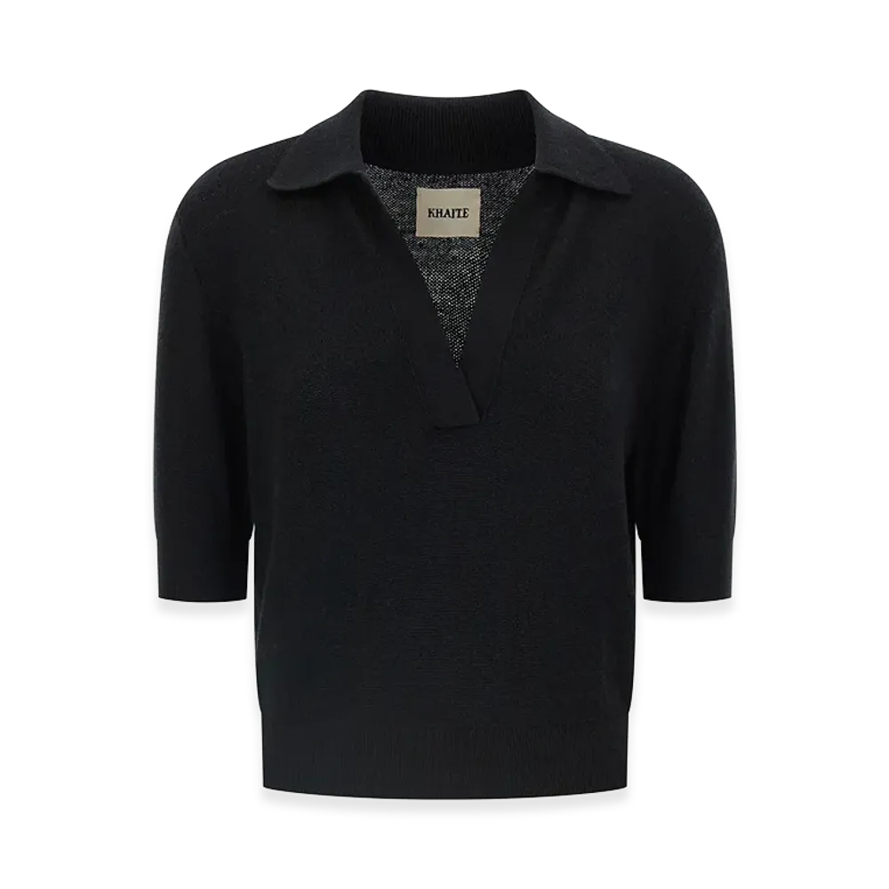 KHAITE Women's Shrunken Cashmere Polo Shirt "Black"
