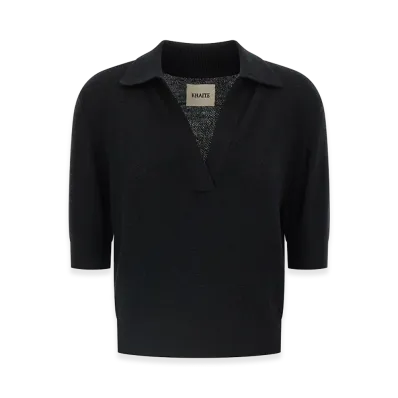 KHAITE Women's Shrunken Cashmere Polo Shirt "Black"