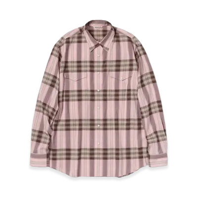 AURALEE High Twist Cotton Silk Check Shirt "Pink Check"