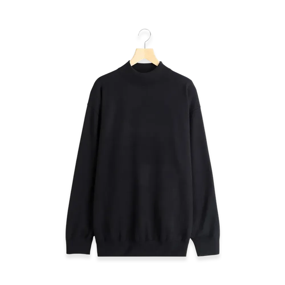 COMOLI Wool Mock Neck Knit "Black"
