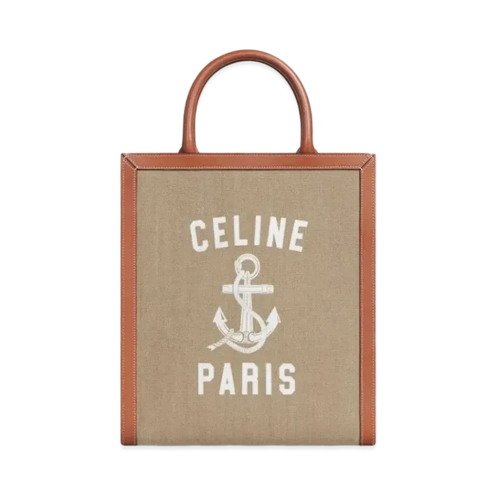 CELINE Small Vertical Cabas CELINE in Jute Canvas with Anchor Print and Calfskin "Natural/Tan"
