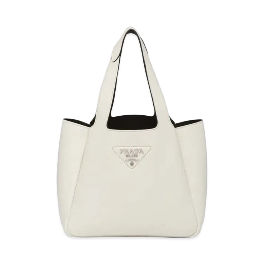 PRADA Dynamique Leather Tote "Off White/Black"