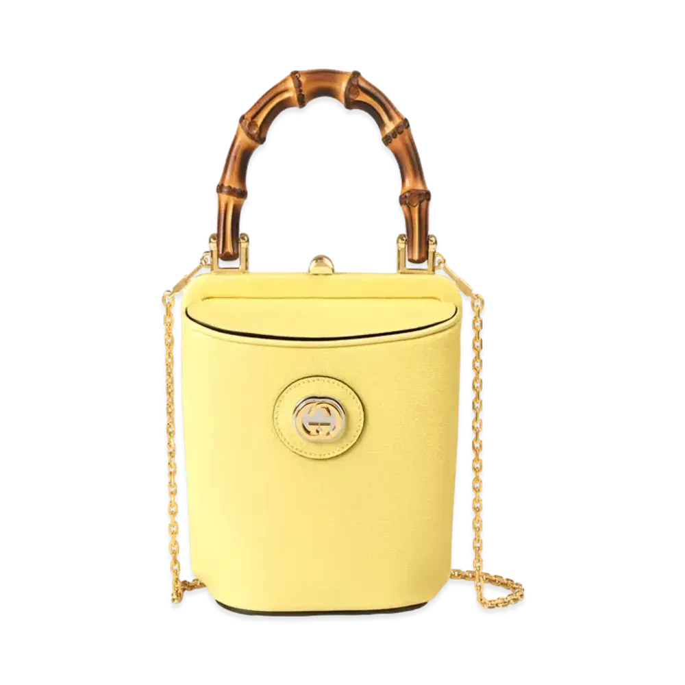 GUCCI Mini Bamboo Bucket Bag With Chain "Pastel Yellow"