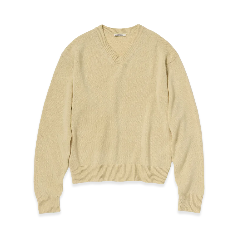 AURALEE Light Cashmere Knit V-Neck P/O "Ecru"