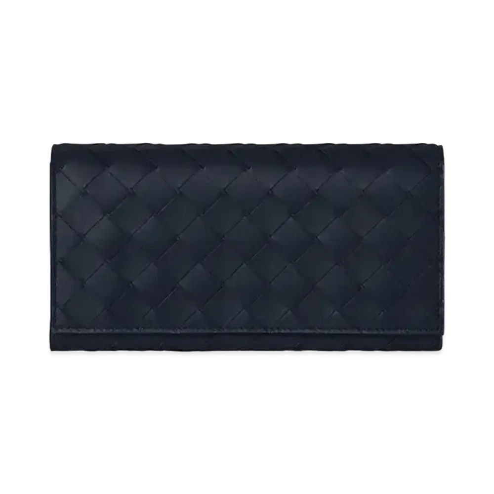 Bottega Veneta Intrecciato Calfskin Bi-fold Wallet "Midnight Blue"