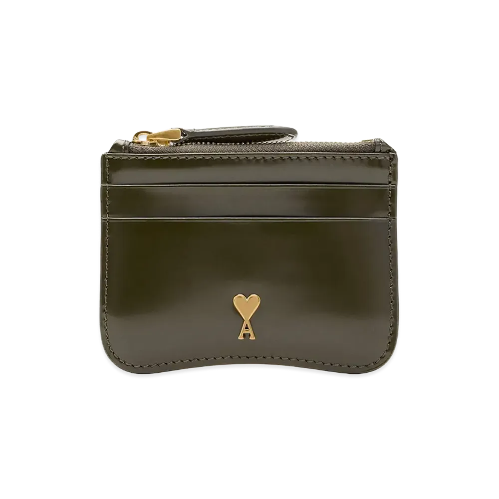 AMI PARIS Cow Leather Paris Paris Zipped Card Holder "Green"