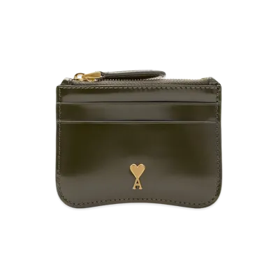 AMI PARIS Cow Leather Paris Paris Zipped Card Holder "Green"