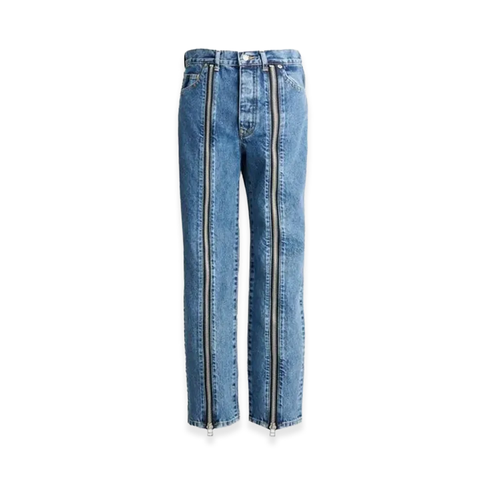 JOHN LAWRENCE SULLIVAN Washed Denim Zipped Pants "Indigo Blue"