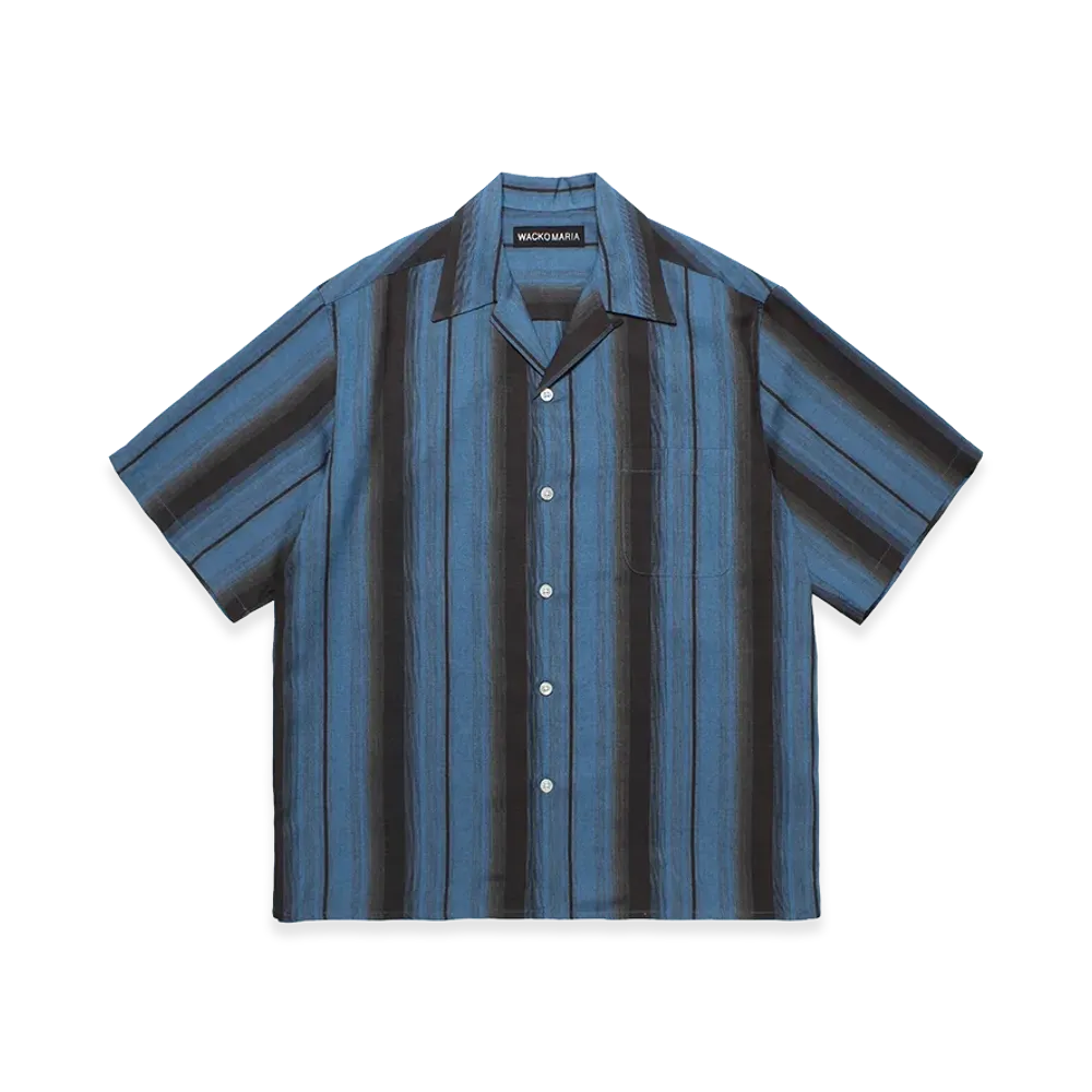 WACKO MARIA Ombre Stripe Open Collar Shirt "Blue"