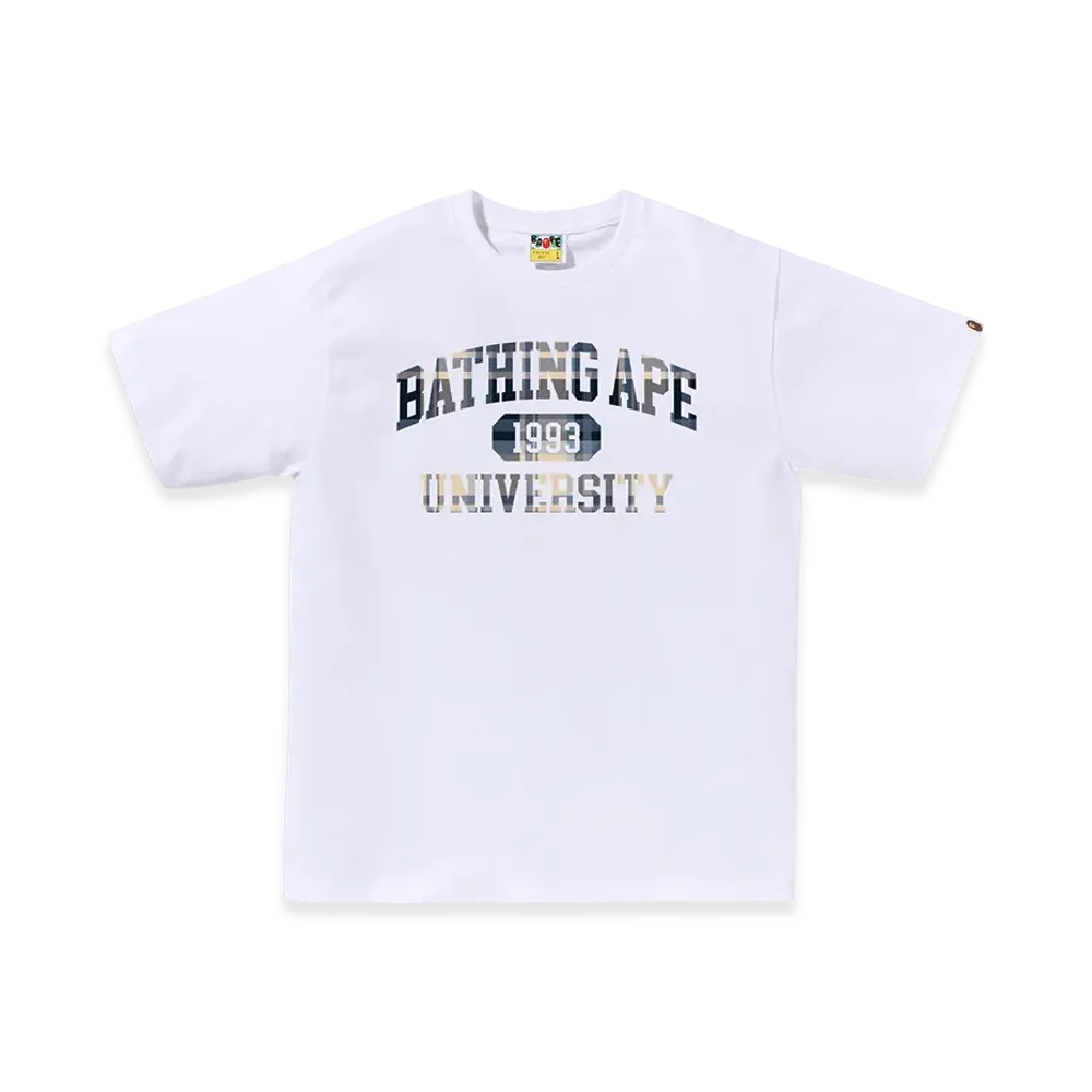 A BATHING APE Bape Check University College Logo Tee "White/Blue"