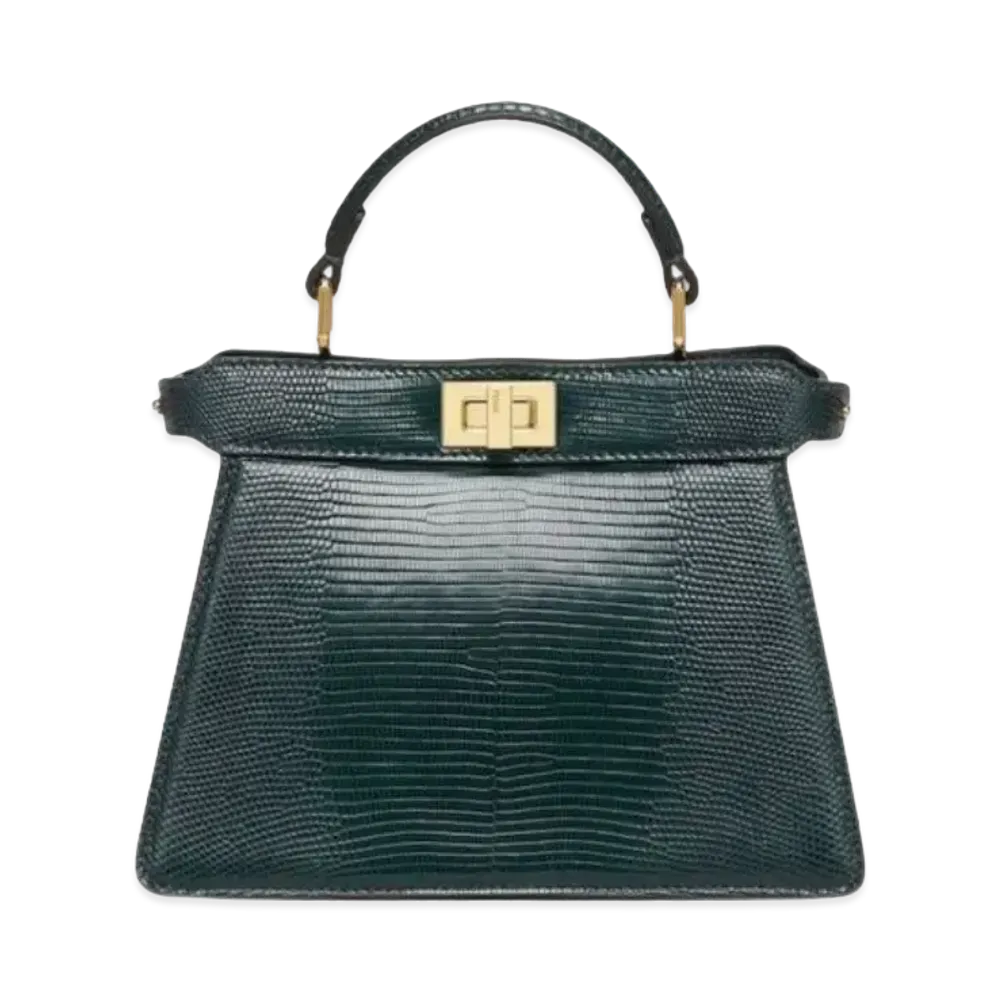 FENDI Peekaboo ISeeU Petit Rized Leather Bag "Dark Green"