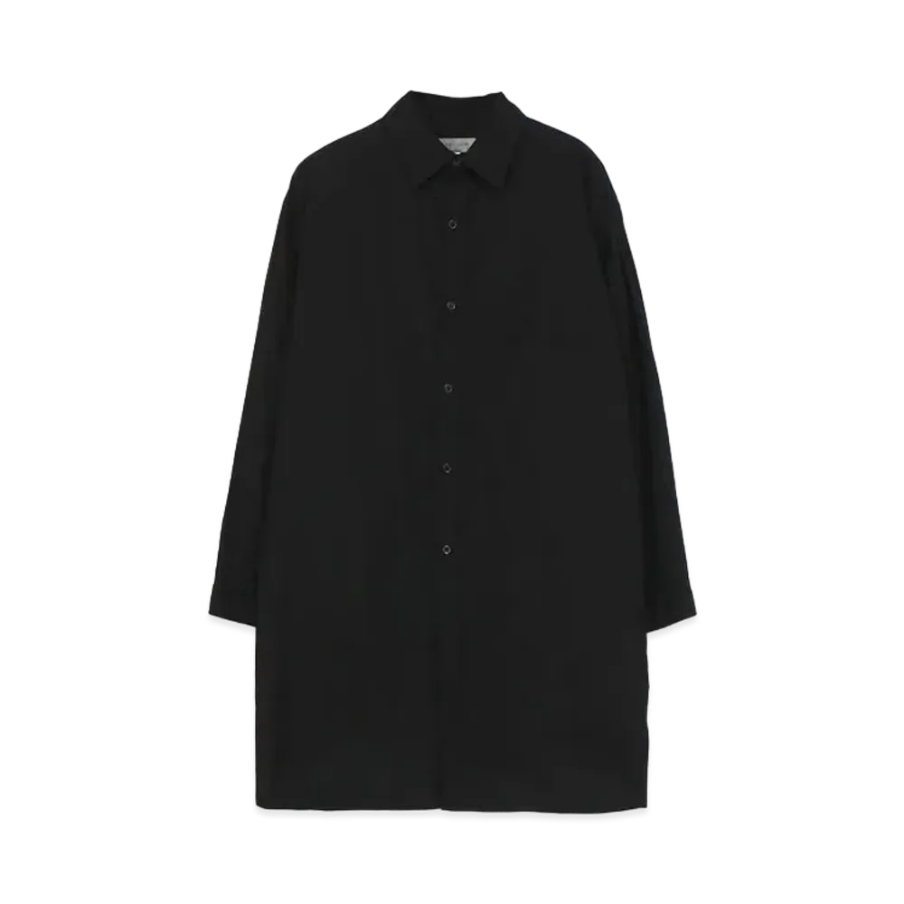 Yohji Yamamoto Pour Homme COTTON BROAD CHAIN STITCH LEFT BREAST PATCH POCKET BLOUSE "Black"