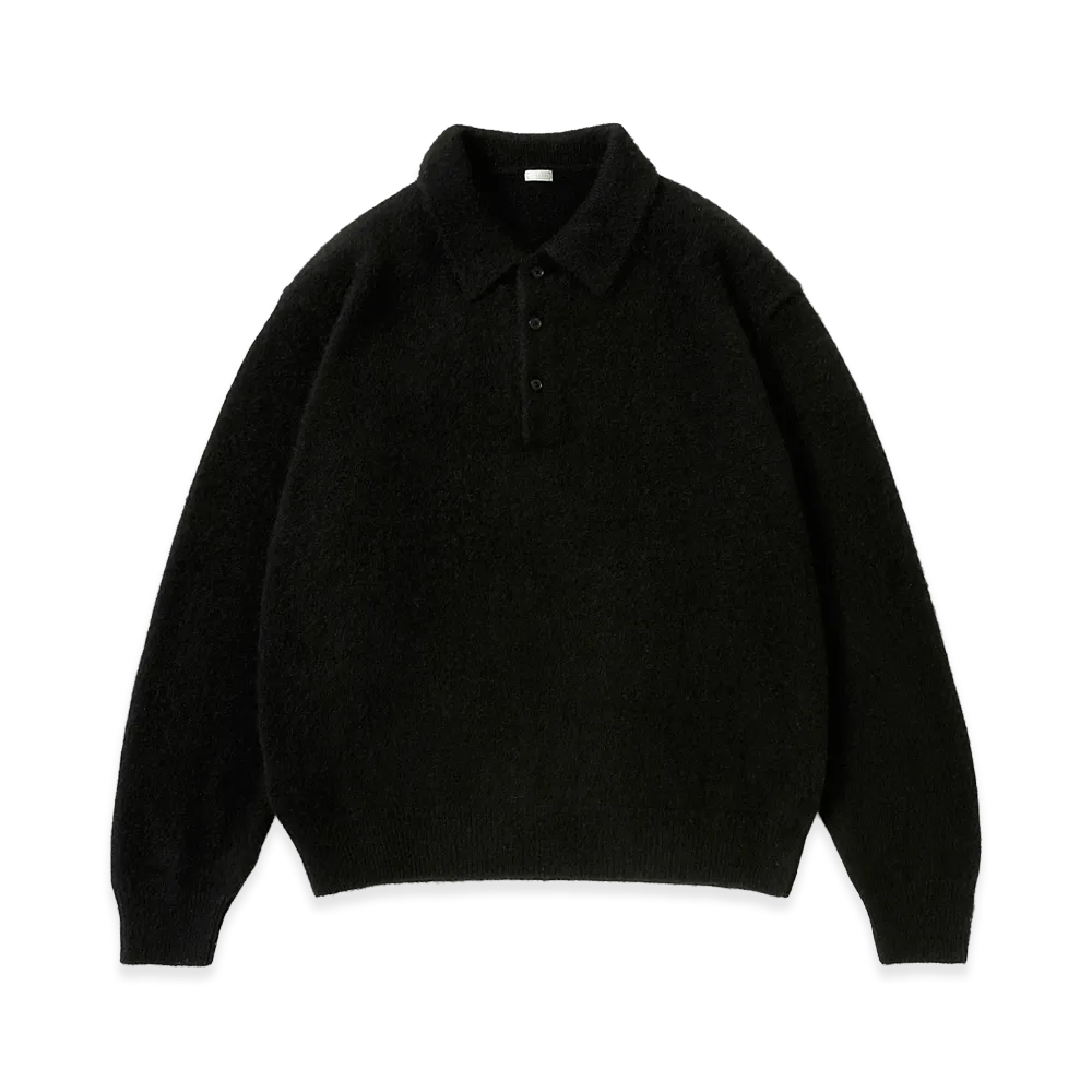 A.PRESSE Brushed Cashmere Middle Gauge Polo Collar Sweater "Black"