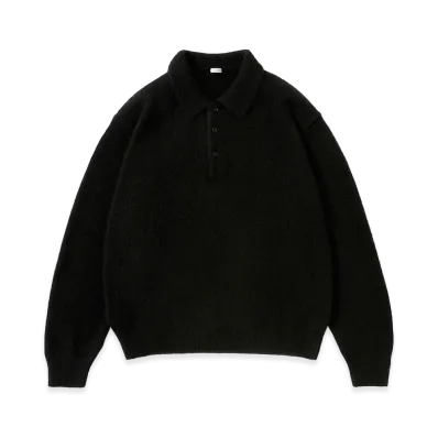 A.PRESSE Brushed Cashmere Middle Gauge Polo Collar Sweater "Black"