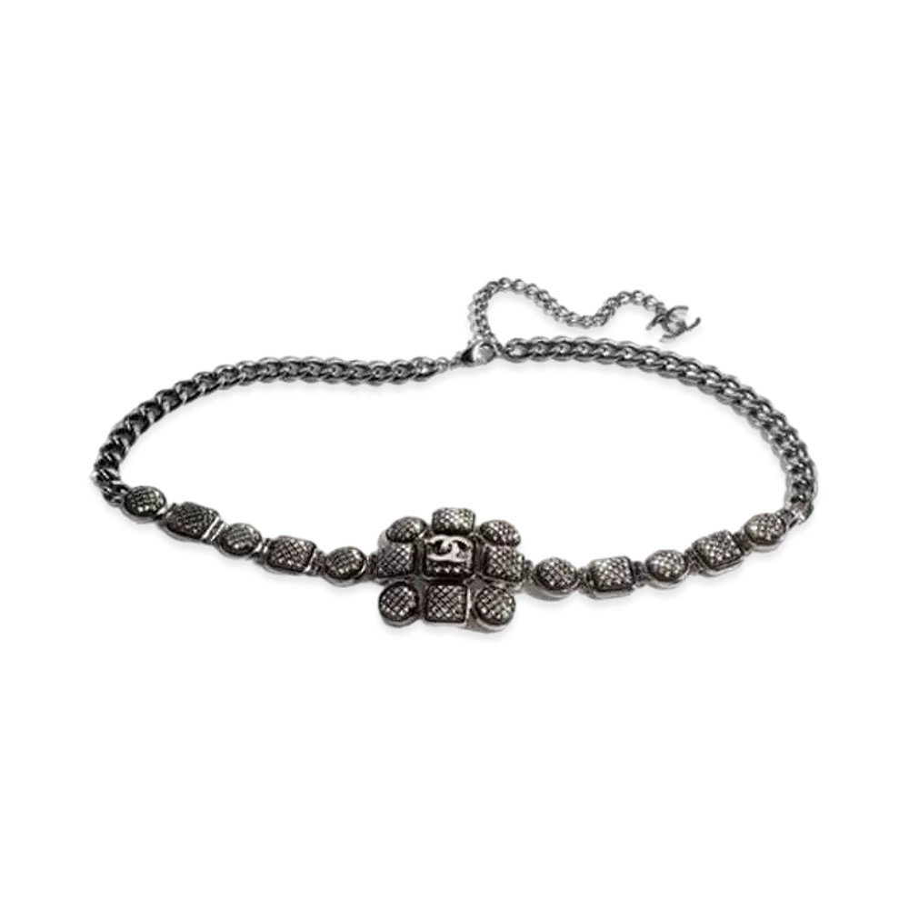 CHANEL Chain Belt Metal & Glass Ruthenium "Silver/Black"