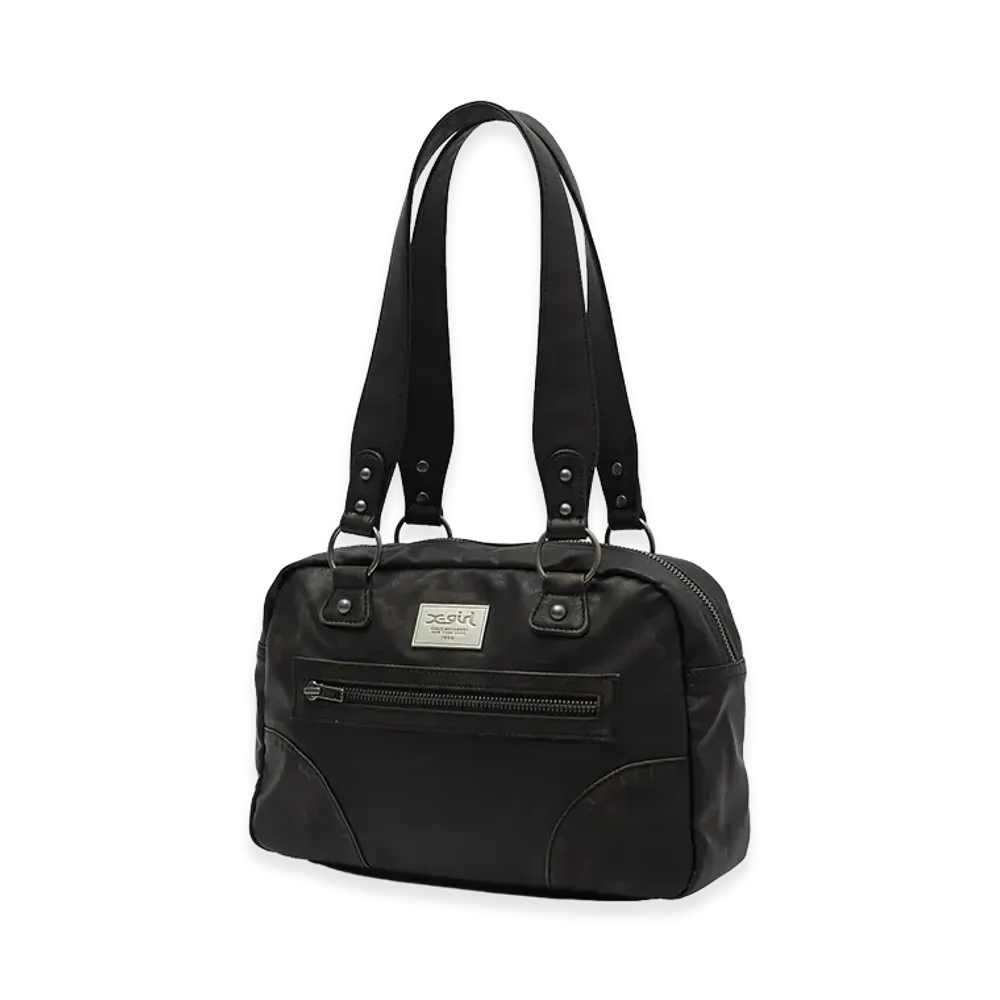 X-Girl Women's Metal Logo Plate Faux Leather Handbag "Black"