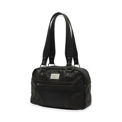 X-Girl Women's Metal Logo Plate Faux Leather Handbag "Black"