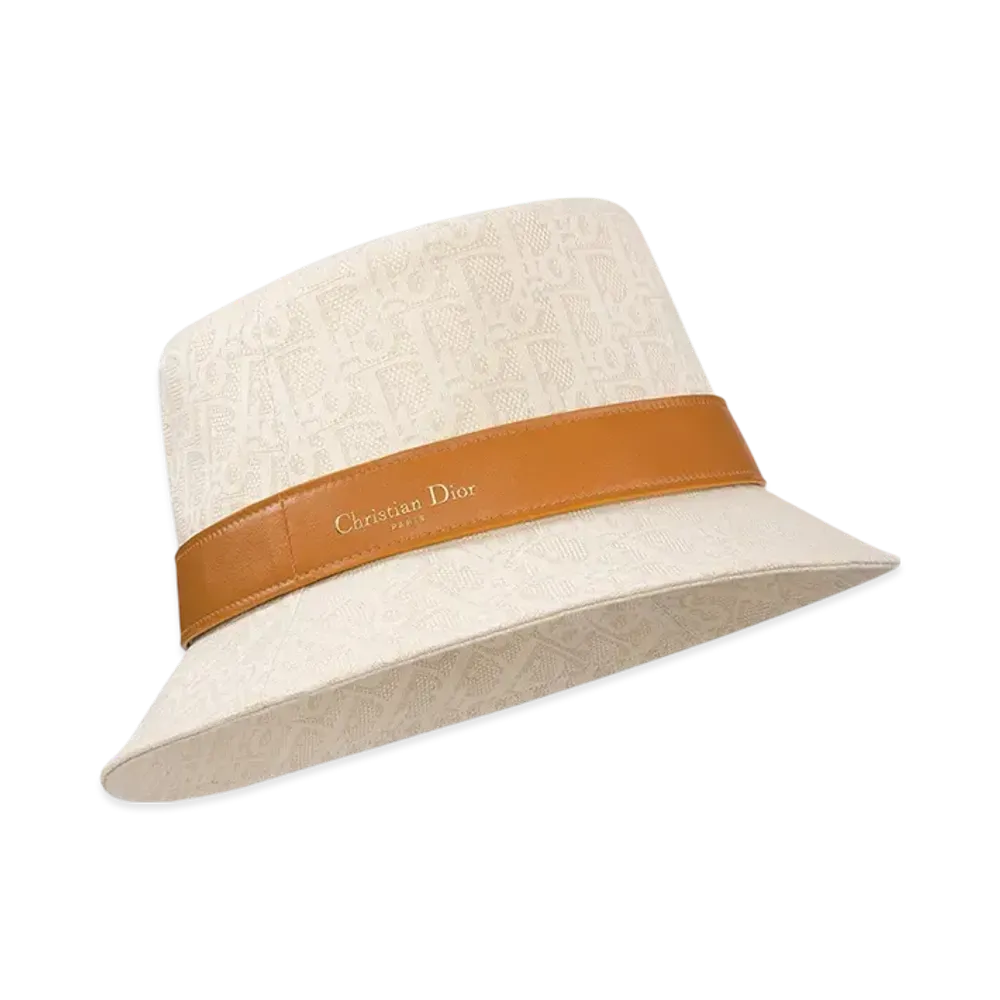 Dior Teddy-D Dior Oblique Small Brim Bucket Hat Jacquard with Smooth Lambskin Band "Beige/Camel"