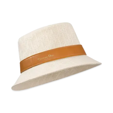 Dior Teddy-D Dior Oblique Small Brim Bucket Hat Jacquard with Smooth Lambskin Band "Beige/Camel"