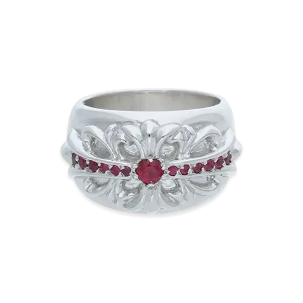 Chrome Hearts 18K Floral Cross Pave Ruby Ring "White Gold"