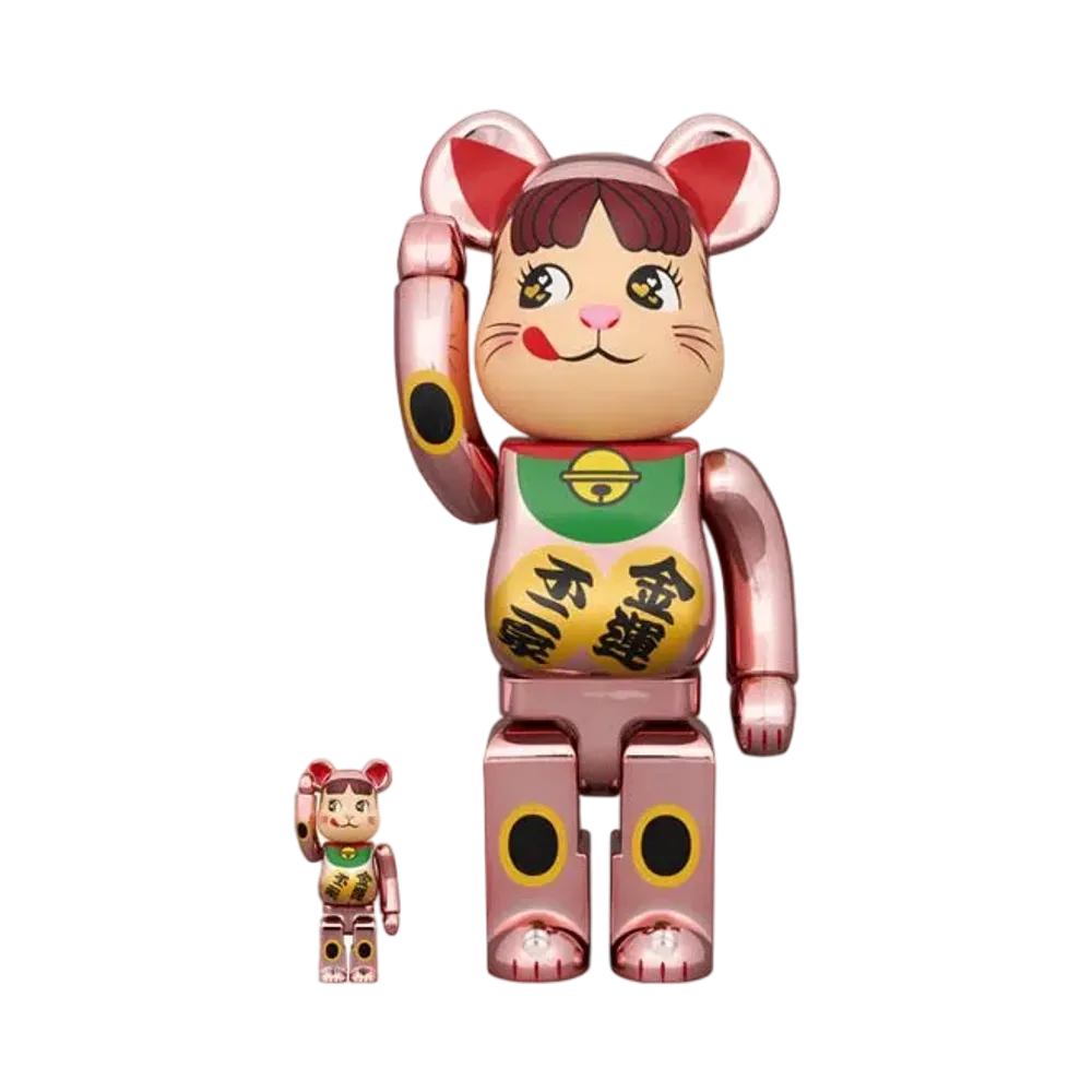 Bearbrick Manekineko Peko-Chan Kinun Double Oval Peach Gold Plated 100% & 400%