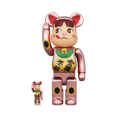 Bearbrick Manekineko Peko-Chan Kinun Double Oval Peach Gold Plated 100% & 400%