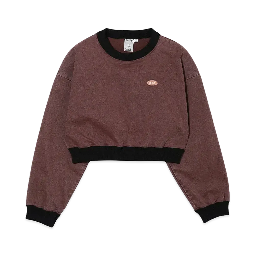 X-Girl Woven Cropped Crewneck Top "Burgundy"