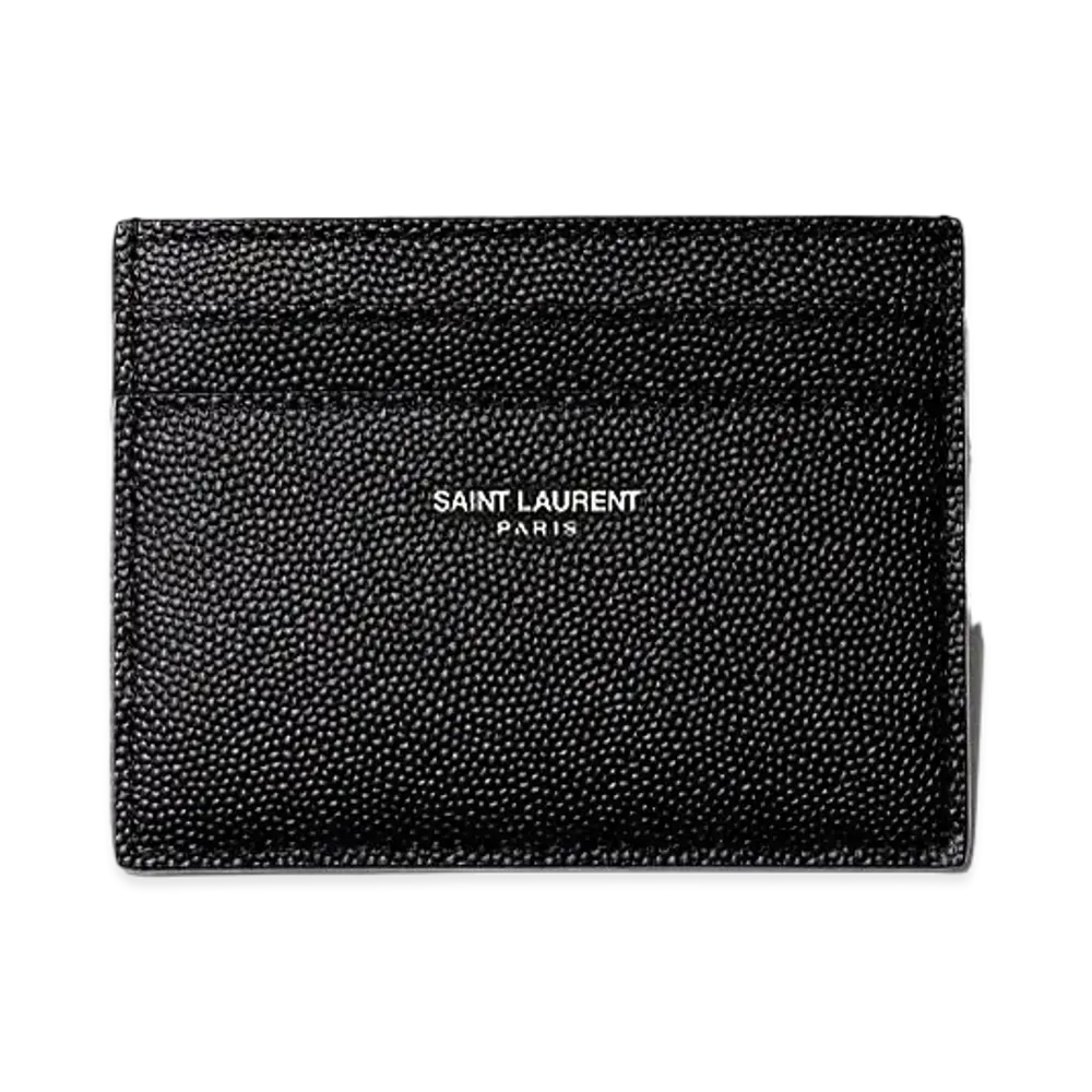SAINT LAURENT Saint Laurent Paris Credit Card Case In Grain De Poudre Embossed Leather "Black"