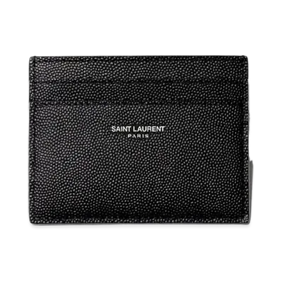SAINT LAURENT Saint Laurent Paris Credit Card Case In Grain De Poudre Embossed Leather "Black"