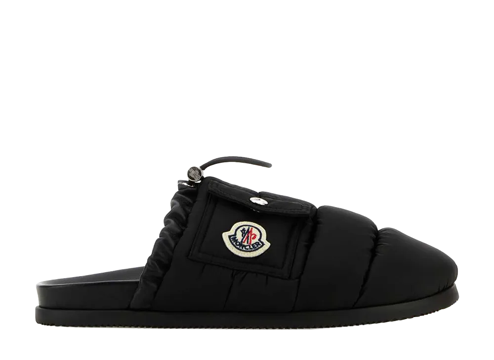Moncler Women's Black Fabric Mon Pocket Slippers "Black"