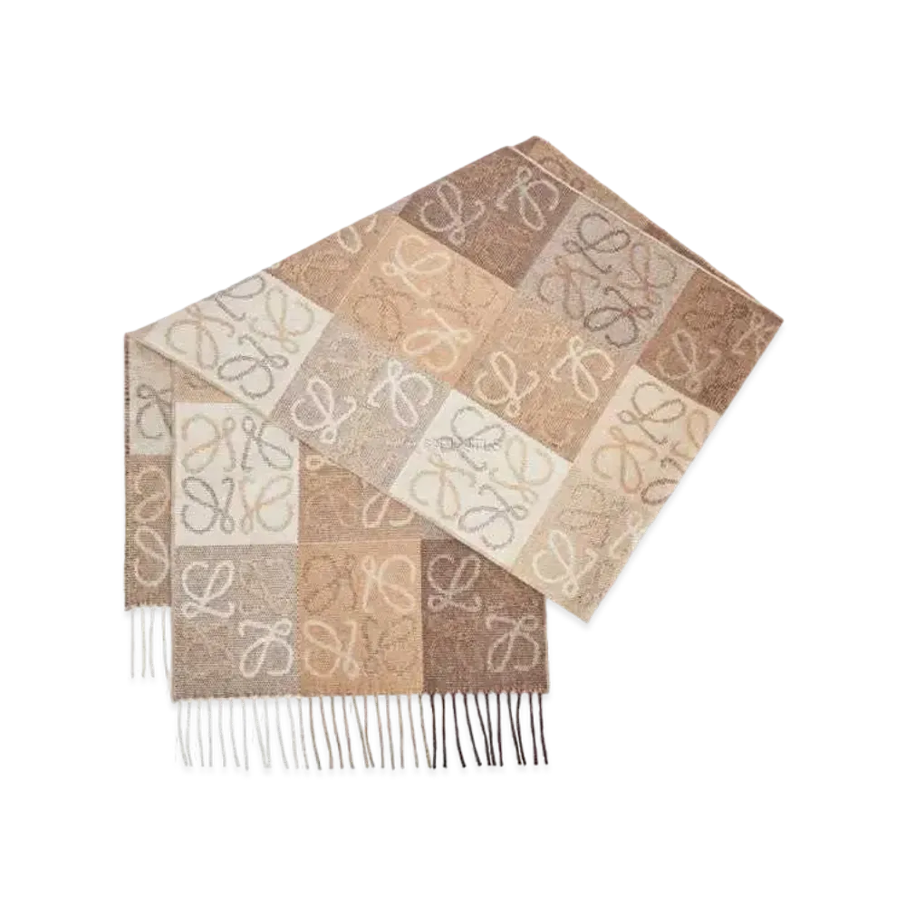 LOEWE Anagram Scarf In Wool And Cashmere "White/Beige"