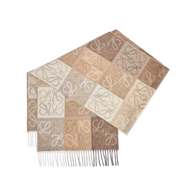 LOEWE Anagram Scarf In Wool And Cashmere "White/Beige"