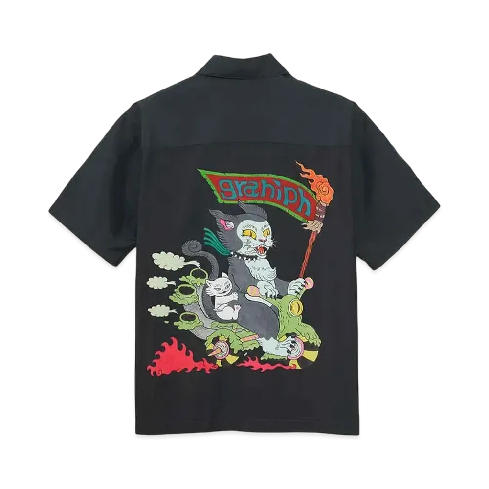 graniph x Ayako Ishiguro Biker Cat Big Silhouette Short Sleeve Shirt "Black"