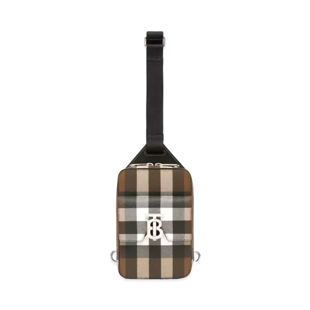 Burberry Monogram Motif Check & Leather Cross Body Bag "Dark Barch Brown"