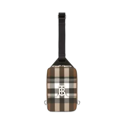 Burberry Monogram Motif Check & Leather Cross Body Bag "Dark Barch Brown"