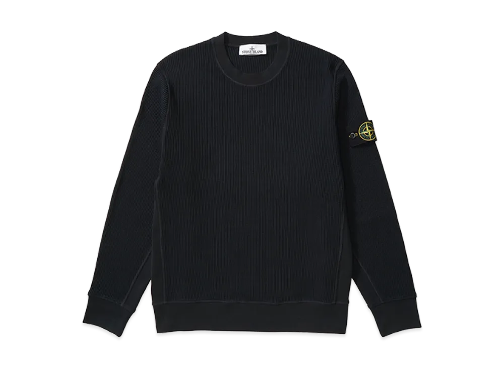 Stone Island Crewneck Sweatshirt In Waffle-Knit Organic Cotton "Blue"