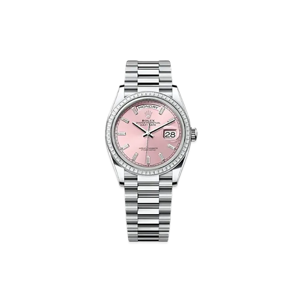 ROLEX Day-Date 36mm Platinum Diamond 128396TBR "Pink"